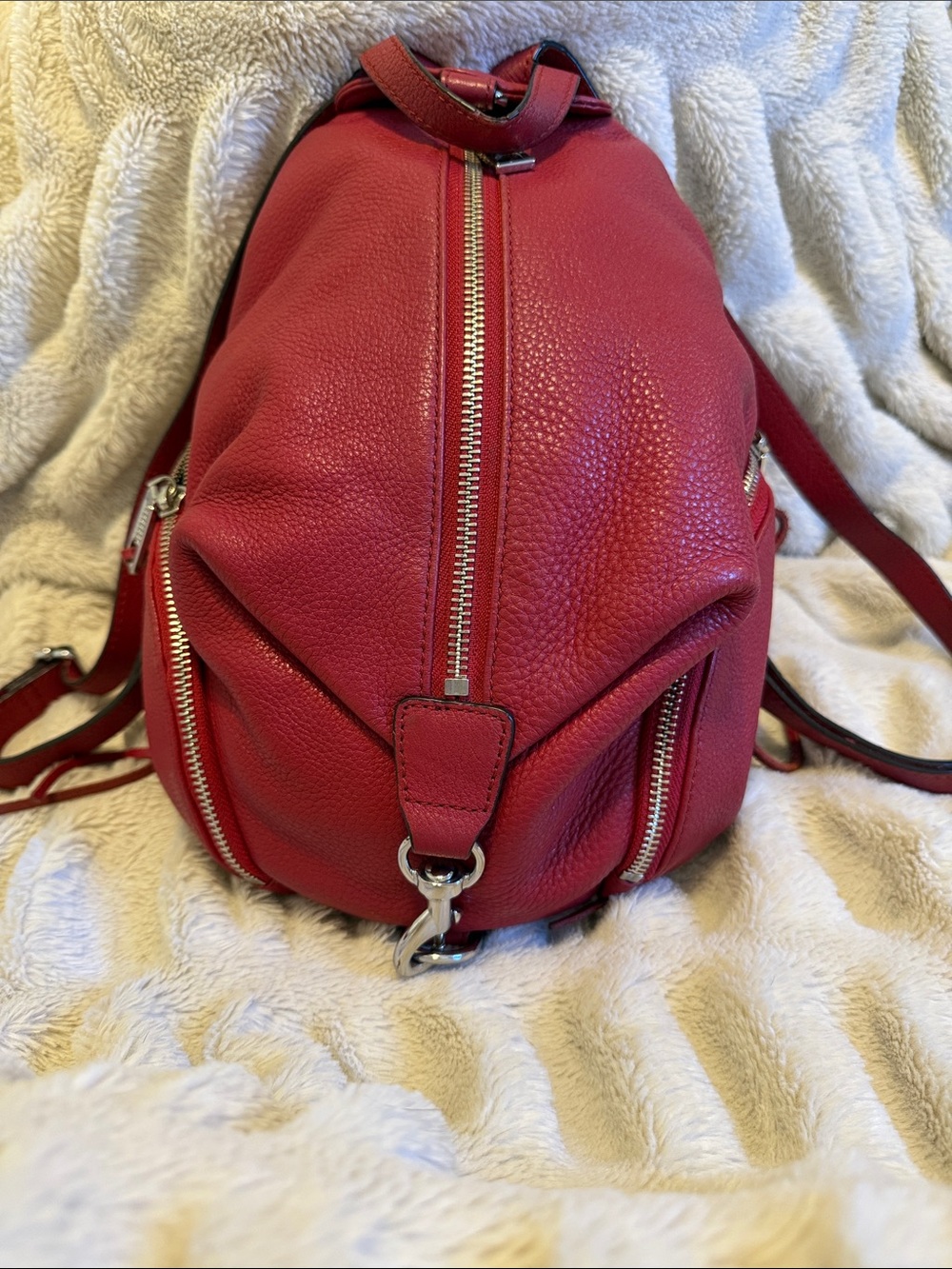 Rebecca Julian medium Minkoff Red Pebbled Leather Backpack with Silver Hardware